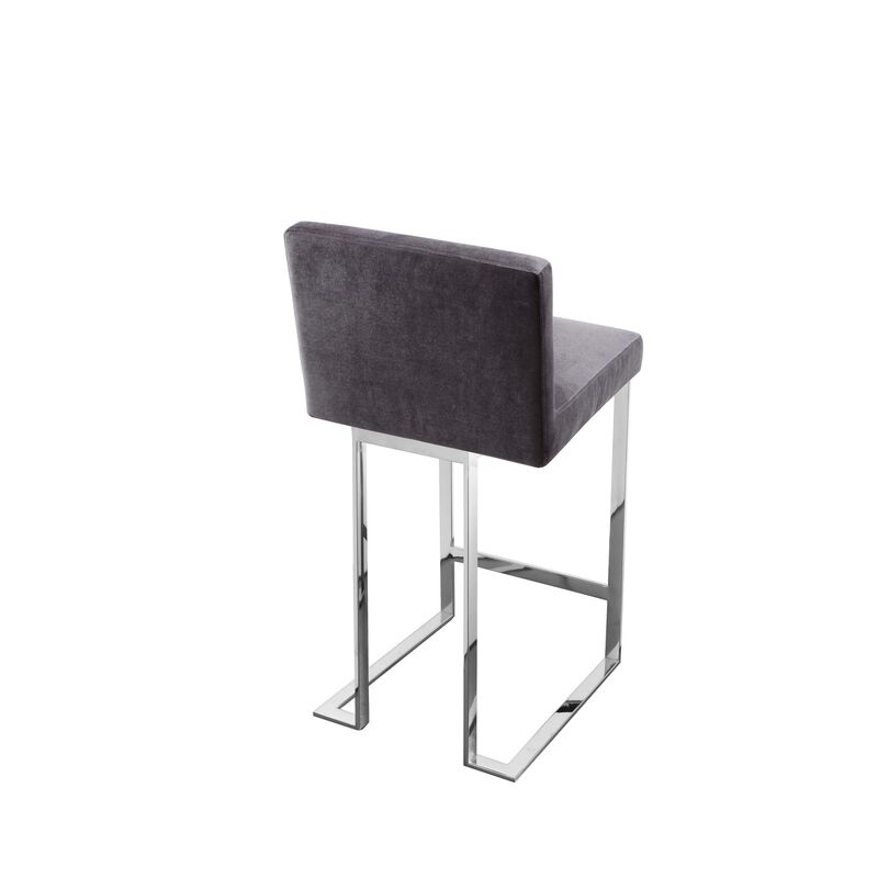 Boly 26 Inch Counter Height Chair, Gray Velvet, Foam Cushions, Chrome Steel - Benzara