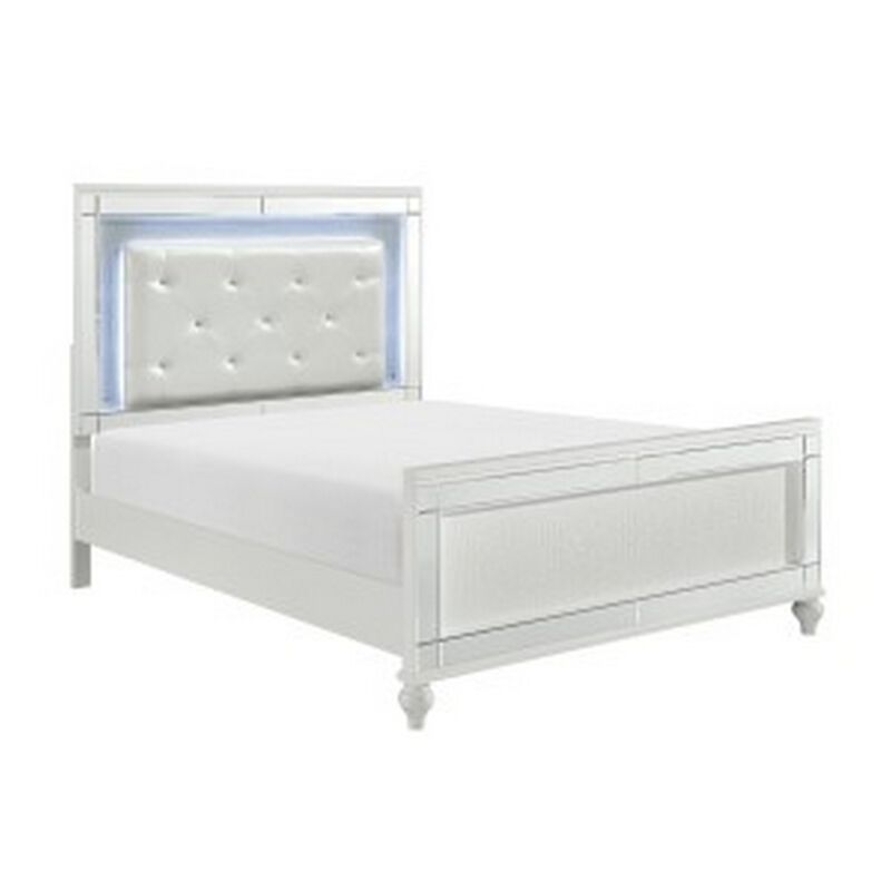 Quinn Modern Queen Size Bed, Back Lit LED Headboard, Crisp White Finish - Benzara
