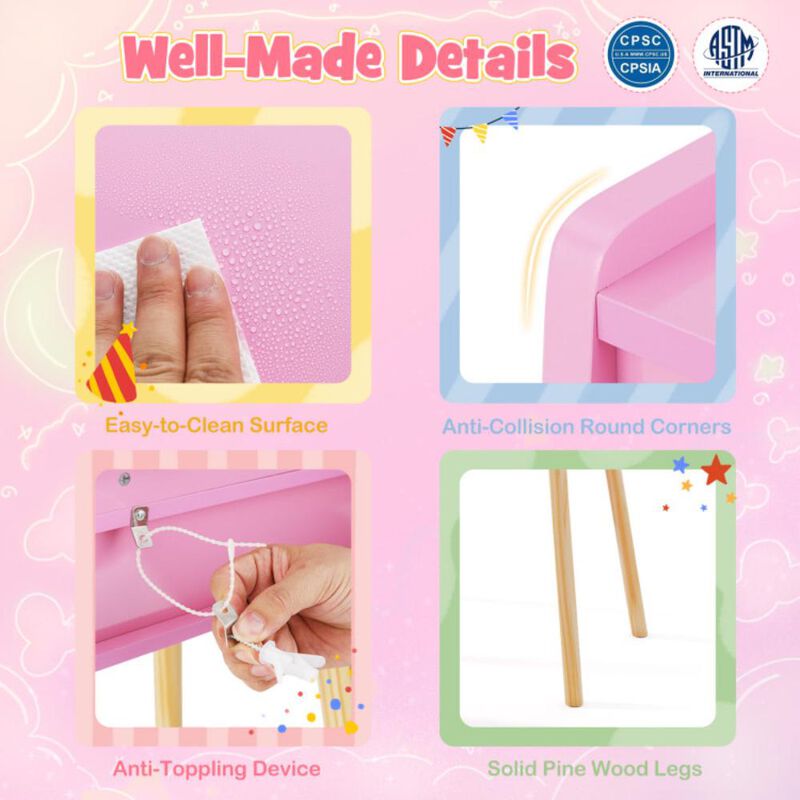 Hivvago Kids Princess Makeup Dressing Desk and Chair Set with Mirror and Lights