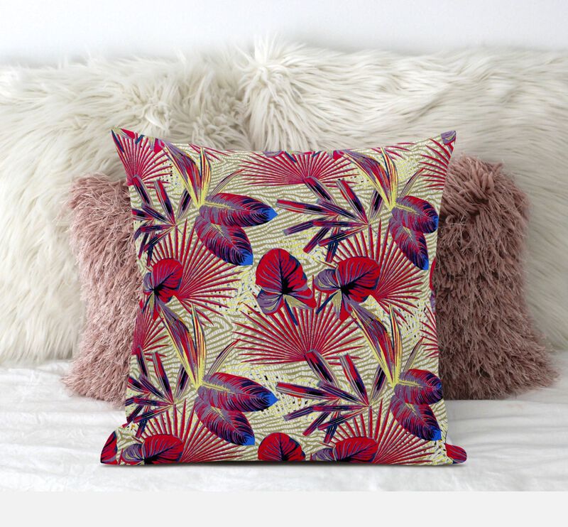 Homezia 20"Pink Yellow Tropical Zippered Suede Throw Pillow