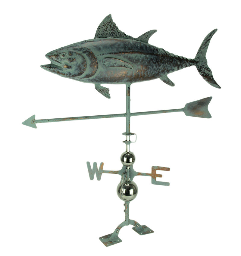 Verdigris Patina Metal Tuna Fish Weather Vane with Roof Mount image number 0