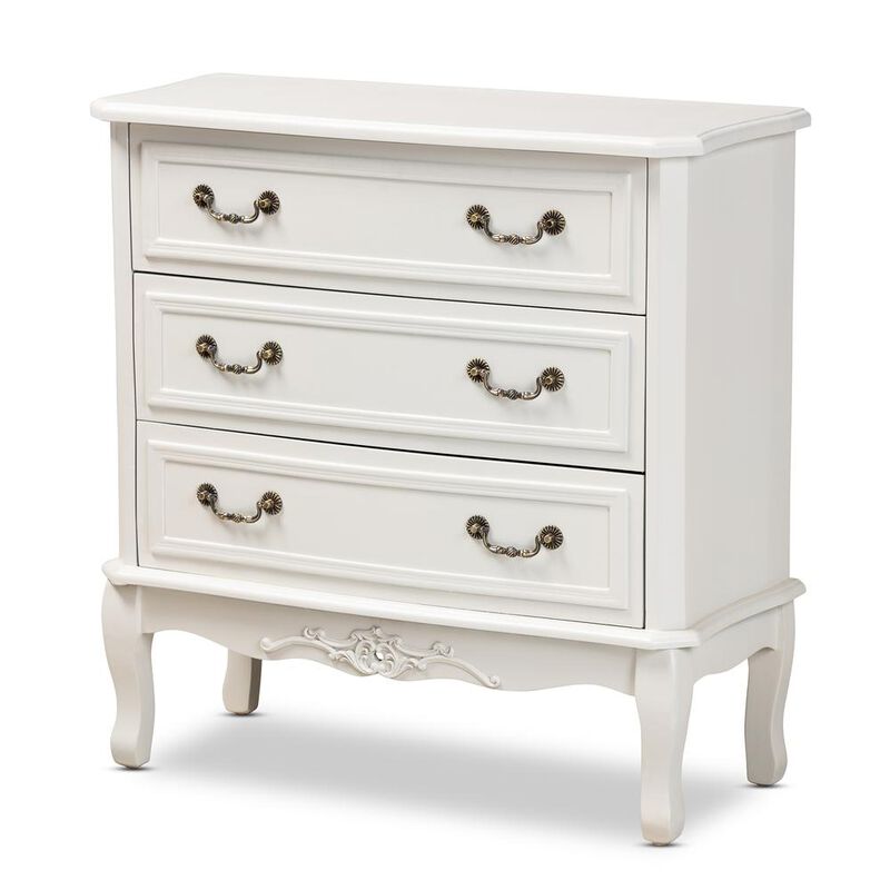 Baxton Studio Country Provincial White-Finished 3-Drawer Wood Storage Cabinet