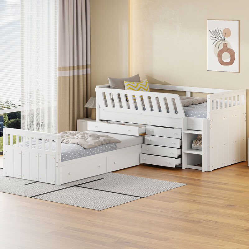 Merax L-shaped Loft Bed  with Platform Bed