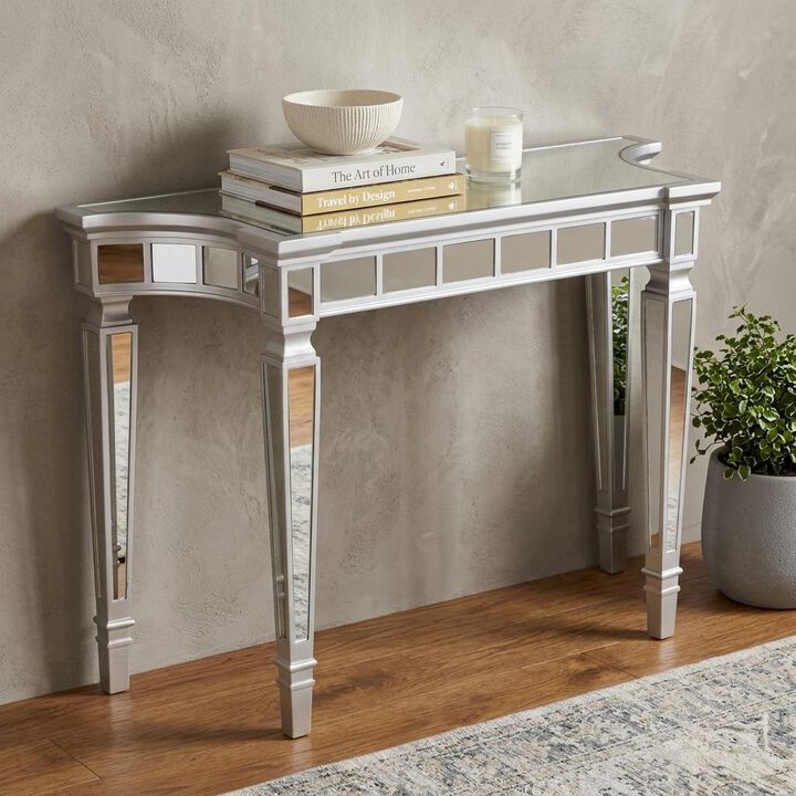 HomeRoots 45" Silver Mirrored Glass and Wood Free Form Console Table