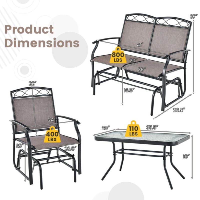 Hivvago 4 Piece Patio Glider Conversation Set with Tempered Glass Table Top