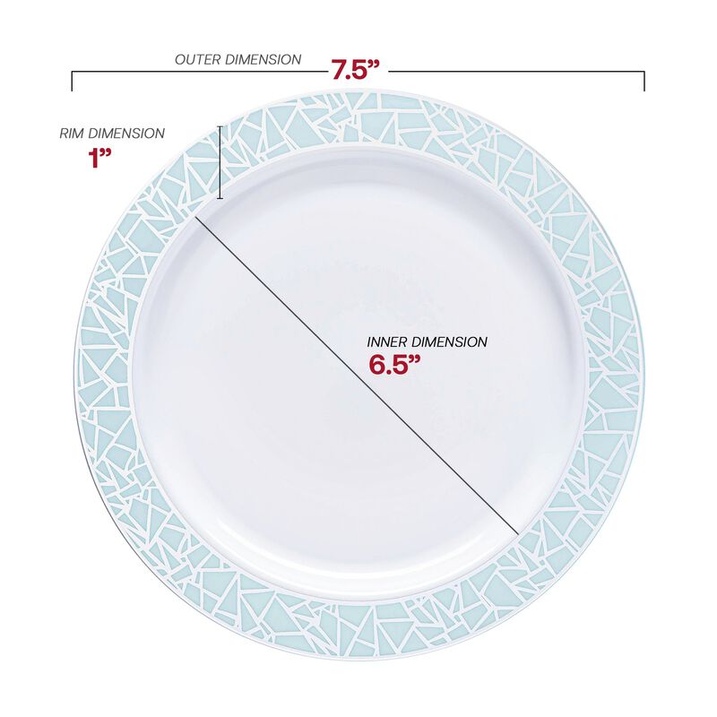 White with Turquoise Blue and Silver Mosaic Rim Dinnerware Value Set (40 Sets) image number 3