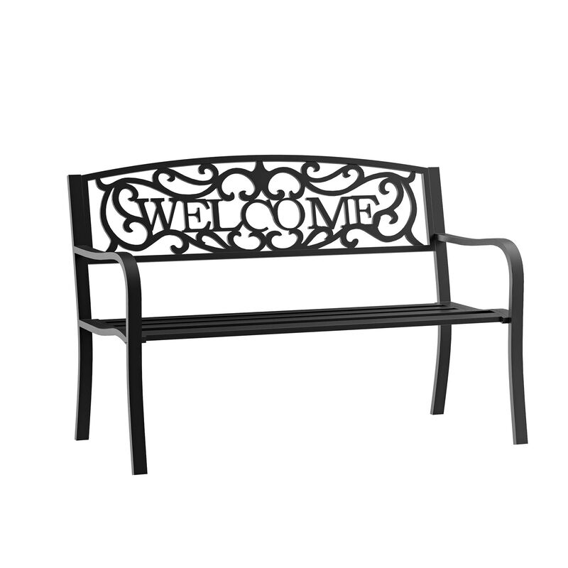 Welcoming Garden Duo: 50" Cast Iron Vine-Decorated Bench for Patio Seating