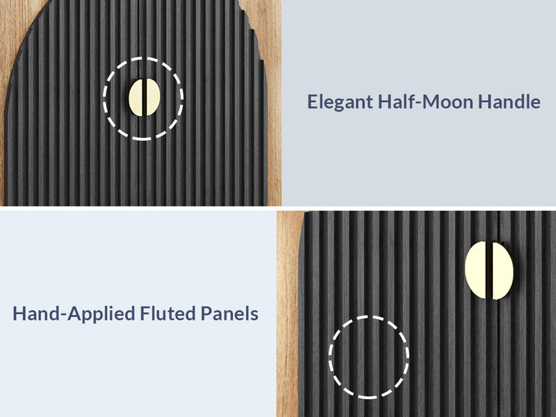 BELLEZE 65 Inch Fluted Buffet Cabinet with Storage, Symmetrical Arc Accent Sideboard Large Console Table for Dining Room, Kitchen, and Living Room (Camel)