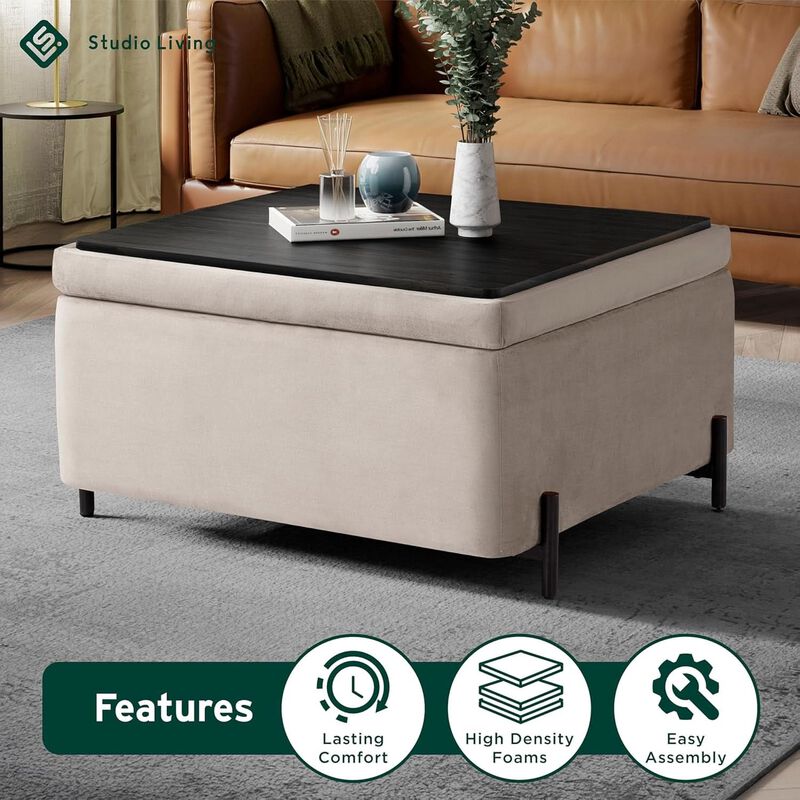 Connor 31.1-inch Taupe Velvet Storage Ottoman image number 4