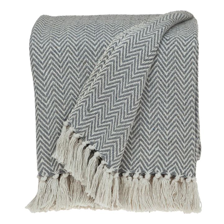 HomeRoots Handloomed Dark Gray Cotton Throw Blanket with Tassels