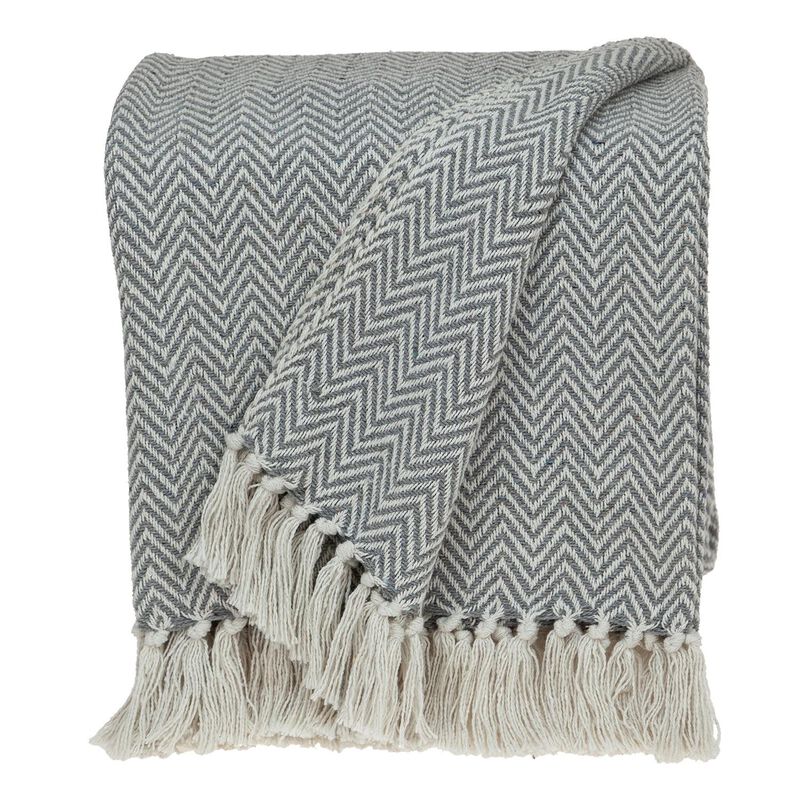 HomeRoots Handloomed Dark Gray Cotton Throw Blanket with Tassels image number 0