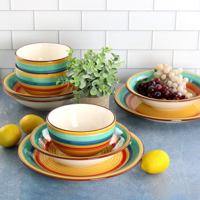 Gibson Home Rainbow 12 Piece Stoneware Dinnerware Set in Yellow Multi image number 8