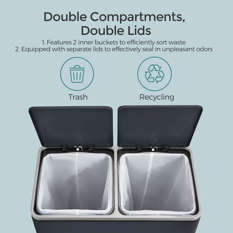 Dual Section Kitchen Trash Can with Airtight Hinged Lid System image number 3