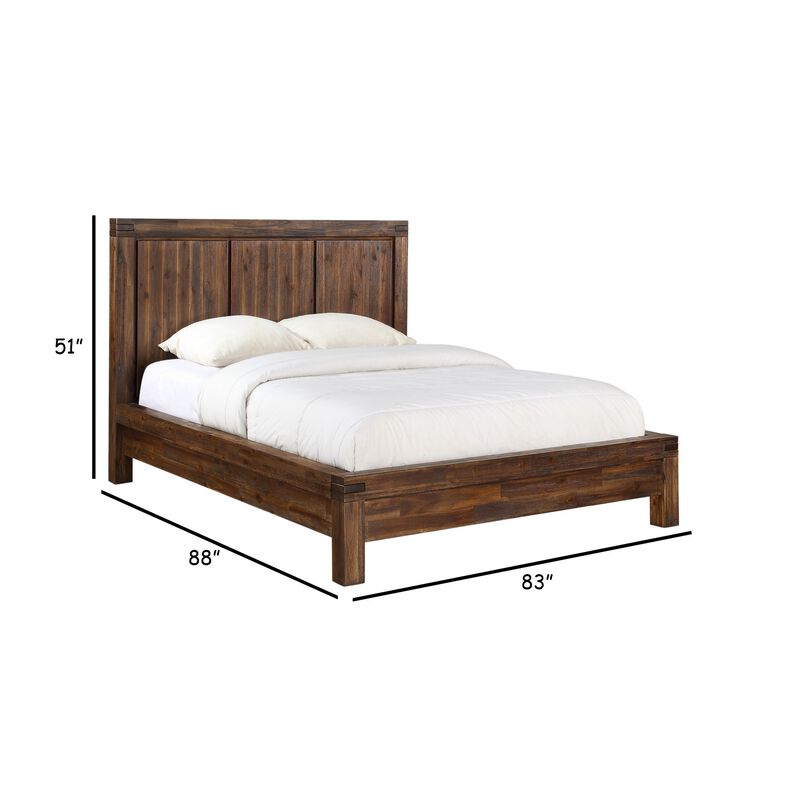 Gael Low Profile King Size Panel Bed, Rustic Aesthetic, Brown Acacia Wood - Benzara