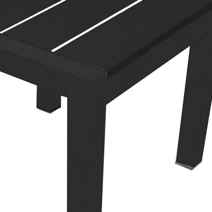 Josh 18 Inch Side End Table, Polyresin Planks, Jet Black Aluminum Frame-Benzara