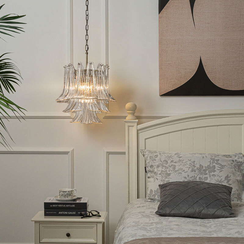 18'' Wide Mid-Century Modern Chandelier 4-Light 3-Tier Clear Art Glass Pendant Light In Antique Bronze Finish For Dining Room Foyer Bedroom image number 3