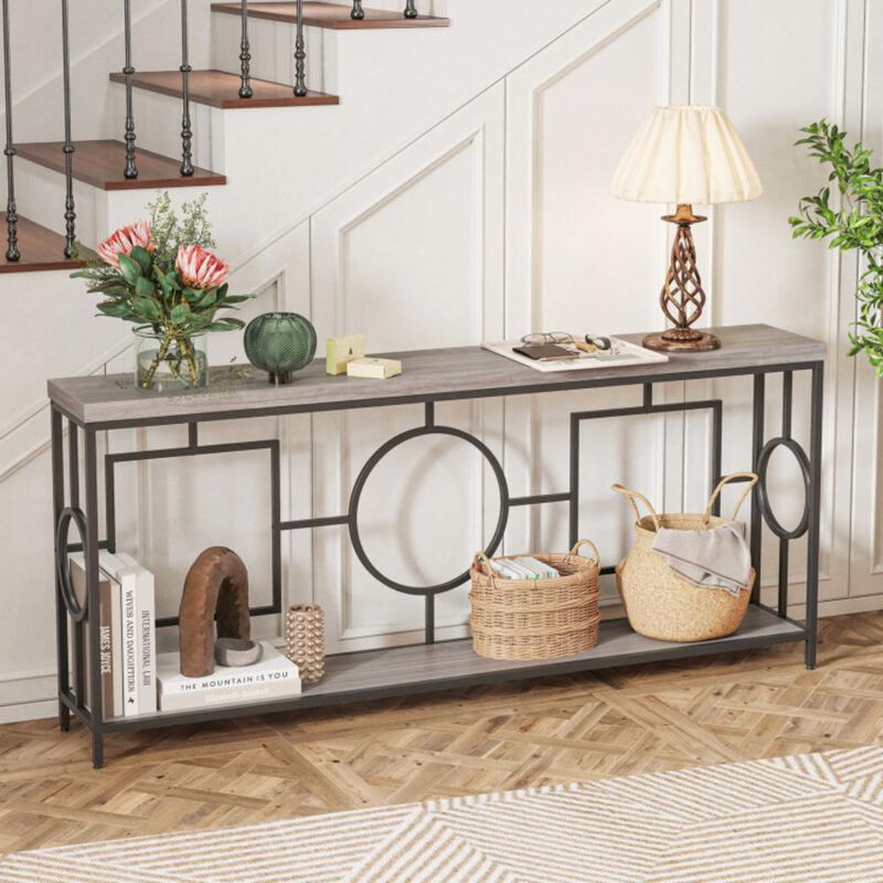 Hivvago 2-Tier Faux Marble Top Console Table with Storage Shelf for Hallway