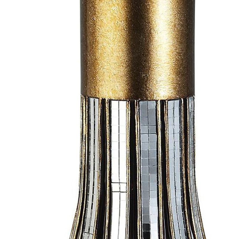 Hivvago 16 Inch Gold and Black Striped Bud Polyresin Table Vase