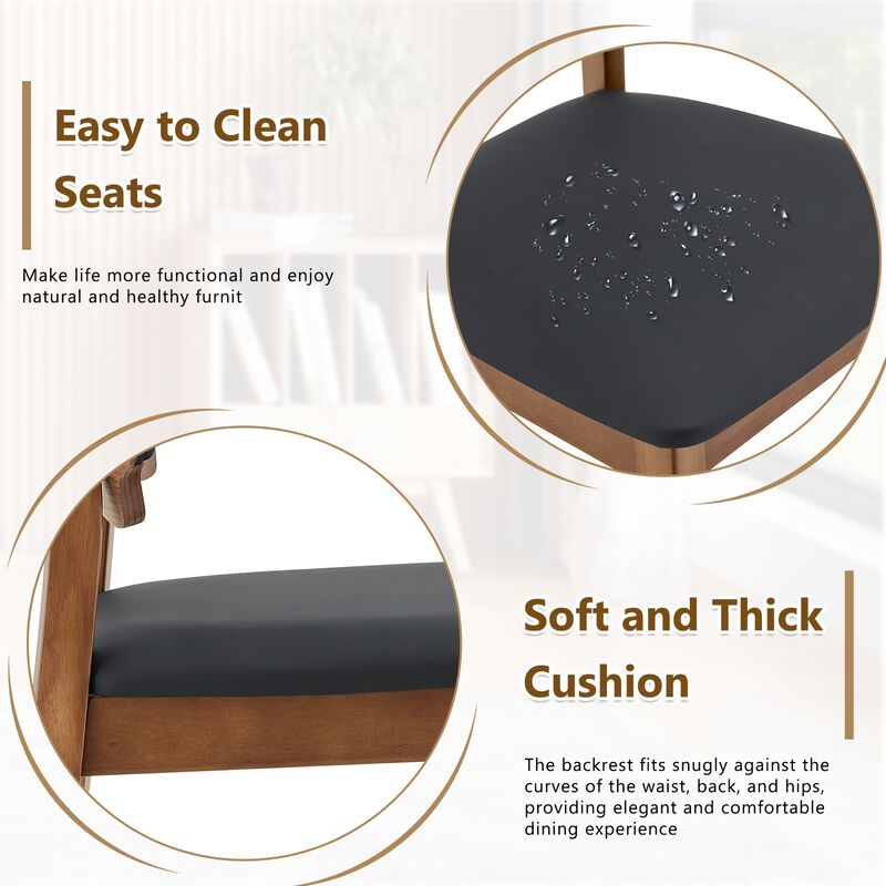 Whisen 2-Pack Solid Wood Dining Chairs with Hollow Out Backrest, PU Leather Upholstered Chairs for Dining Room, Kitchen, Living Room image number 6