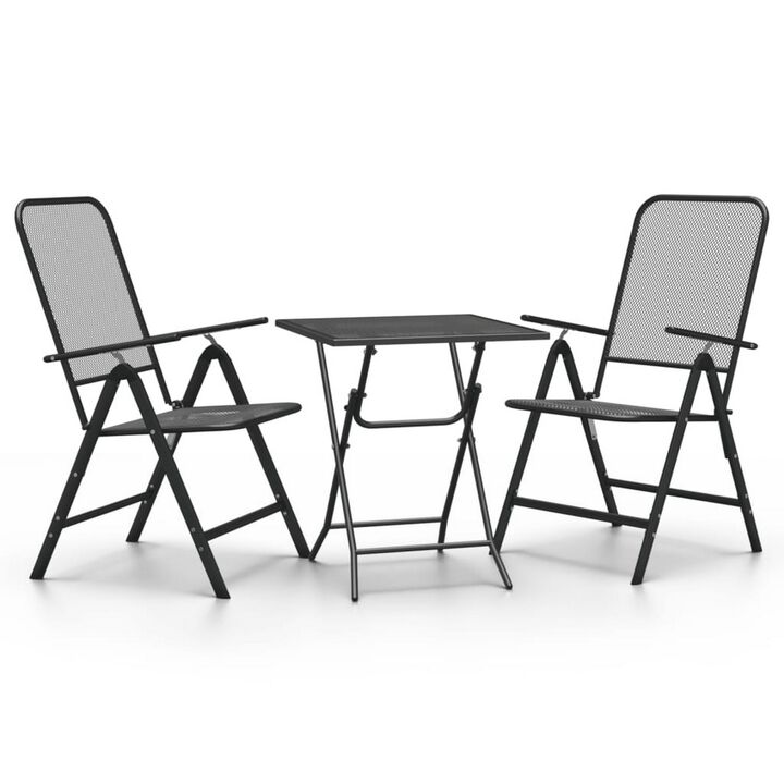 Zofi 3pc Outdoor Breakfast Table and Chairs Set, Folding, Dark Gray - Benzara