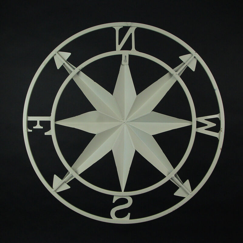 Antiqued White Indoor Outdoor Metal Compass Rose Wall Sculpture 20.5 Inch image number 3