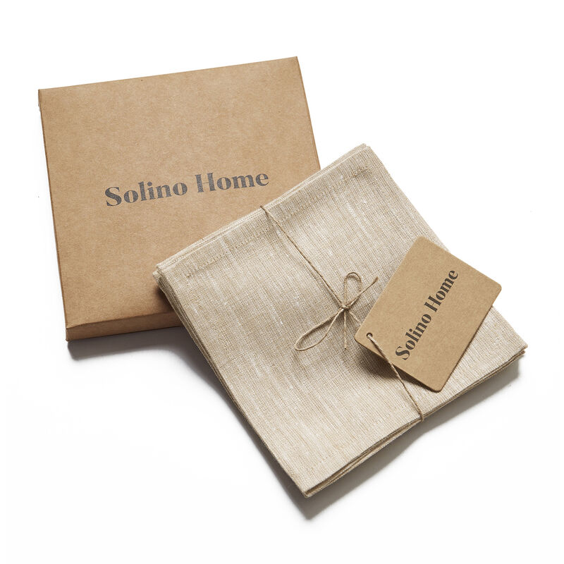 Solino Home 100% Pure Linen Cocktail Napkins 6 x 6 Inch Set of 12 - Athena