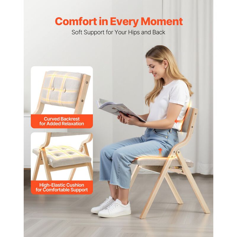 Foldable Wooden Chairs Set of 4 with Cushions, Portable Dining Seating for Kitchen & Office image number 5