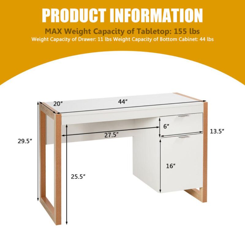 Hivvago Modern Computer Desk Writing Workstation with Cabinet and Drawer