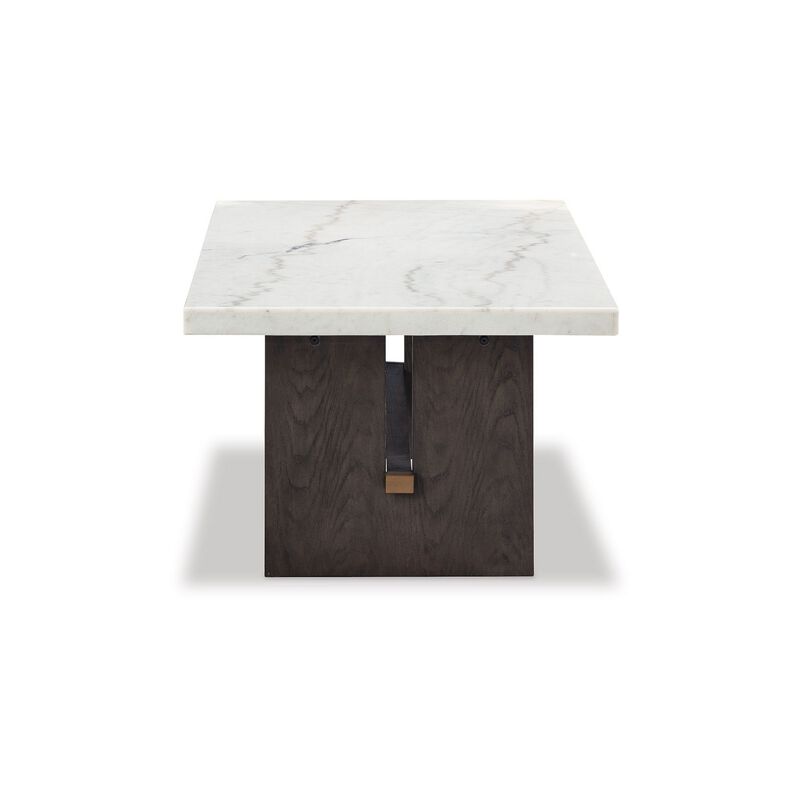 Haus Cocktail Coffee Table, Marble Top, Panel Legs, 52 Inch Brown Wood