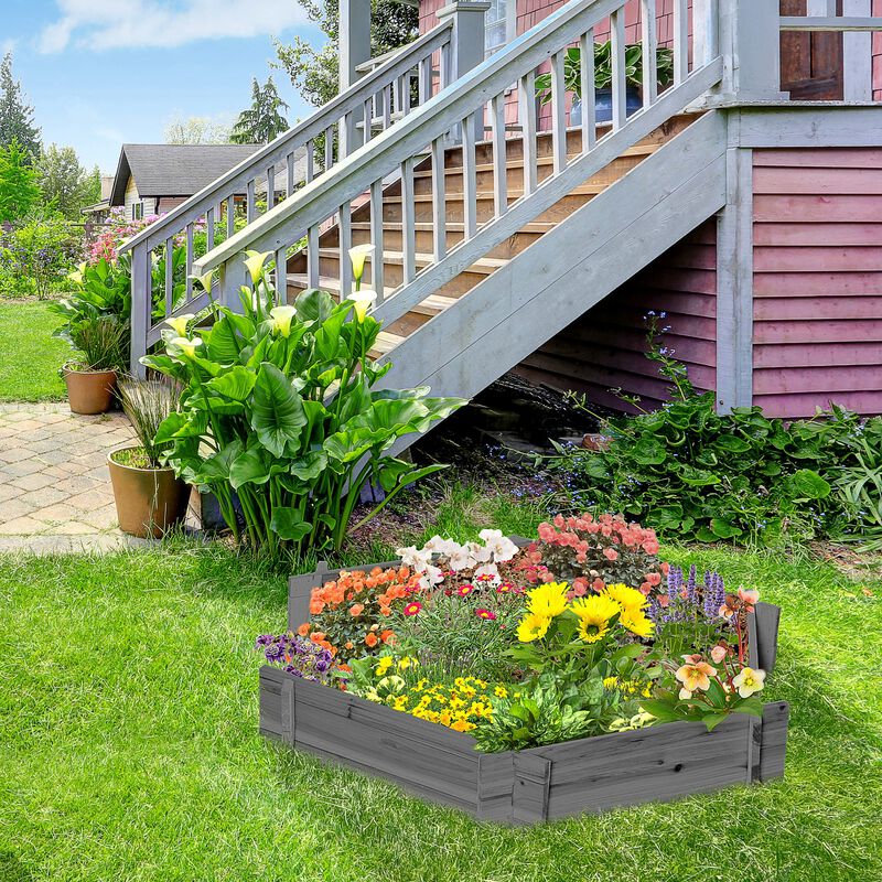 Outsunny Wooden Raised Garden Bed, Hexagon Screwless Planters for Outdoor Plants, Vegetables, Flowers, Herbs, 39" x 36" x 6", Gray