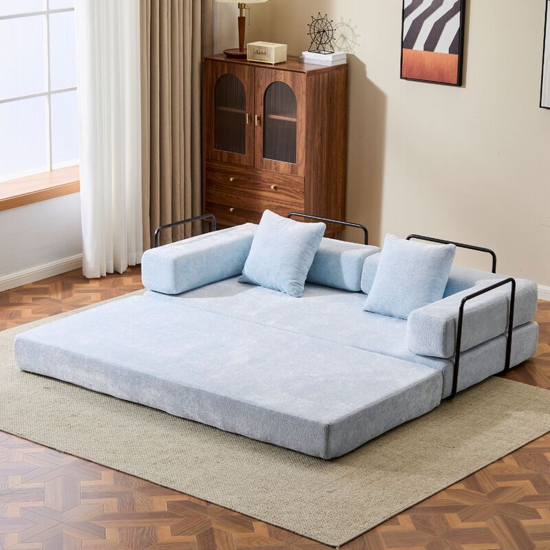 Chenille Floor Sofa Bed &ndash; Comfy Futon Couch with Pillow and Back Support