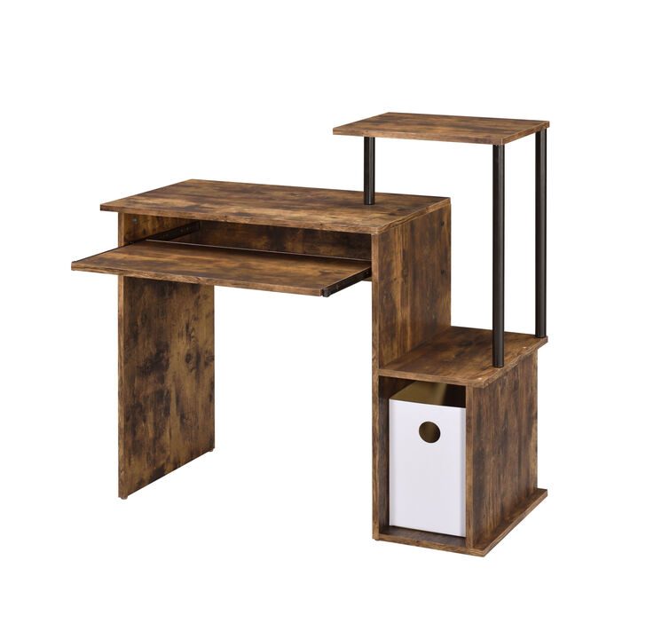HomeRoots 37" Oak and Black Wood and Metal Computer Desk