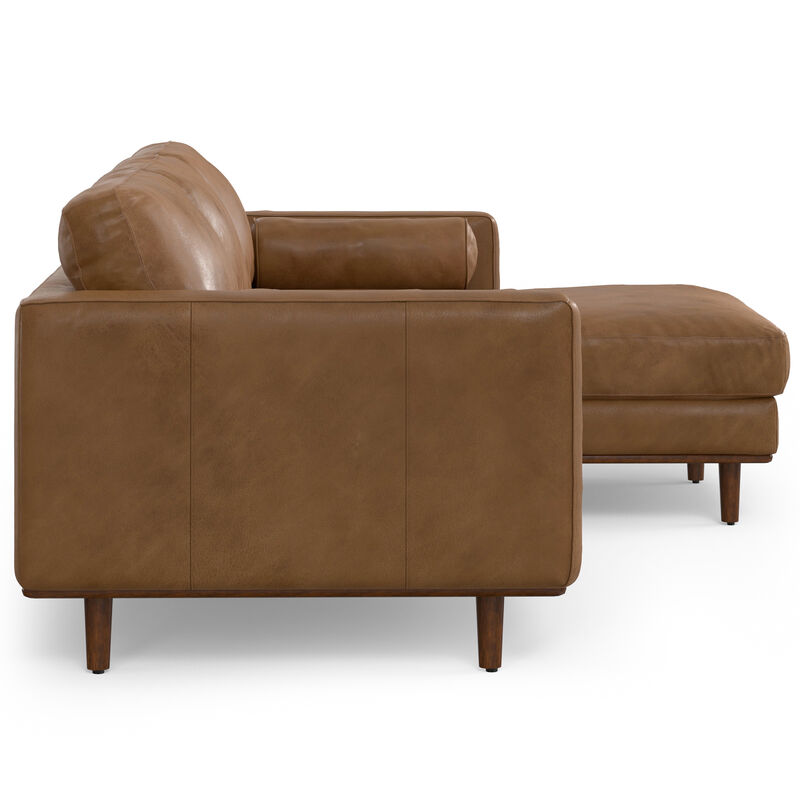 Morrison Mid Century Right Sectional 102 inch Wide Sofa Sectional in Caramel Brown Genuine Leather