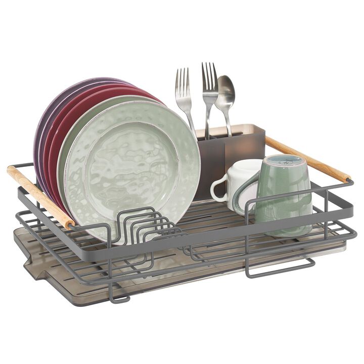 mDesign Metal Drainboard - Plastic Cutlery Tray/Wood Handles
