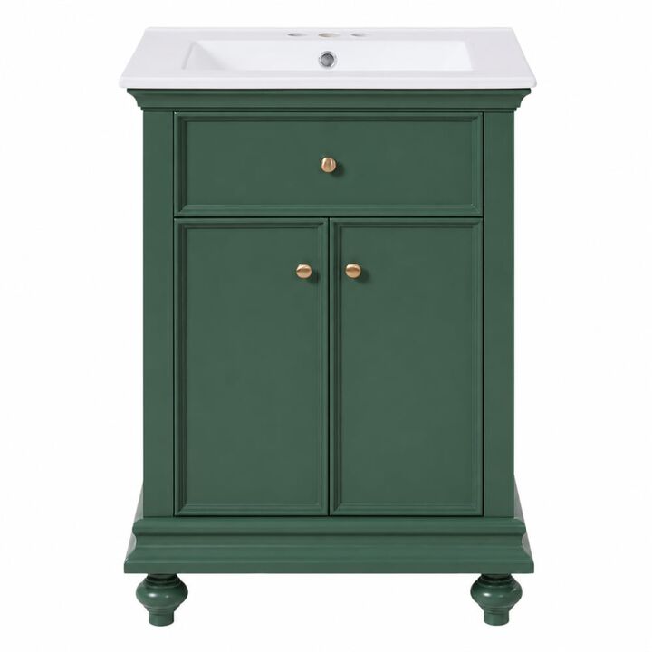 ELEMENT ACE 24 Inch Modern Bathroom Vanity with Ceramic Sink, Tip-Out Drawer, Soft-Close Hinges, Ball-Turned Legs and Adjustable Storage Shelf for Bathrooms