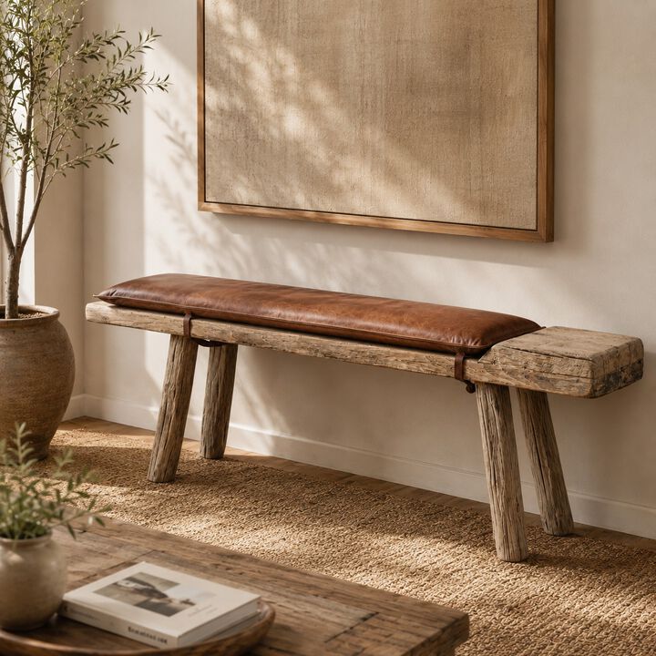 Vintage Solid Entryway Bench with Extra Seating