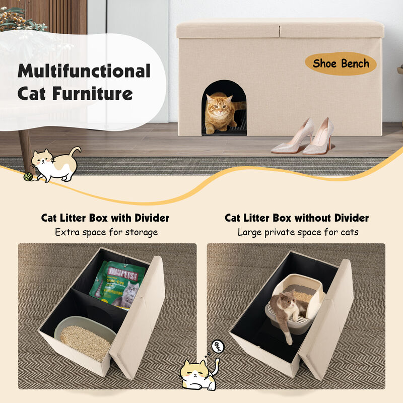 Cat Litter Box Enclosure Hidden Furniture with Urine Proof Litter Mat image number 5