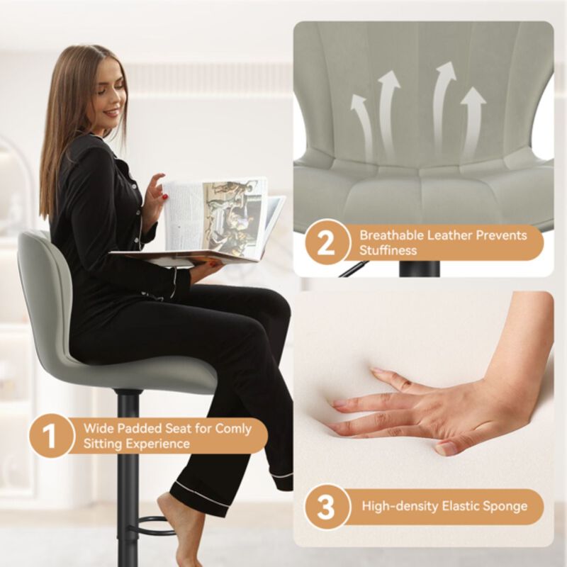 Modern Fabric Swivel Bar Stools Set of 2, Steady Adjustable Counter Height Stools with Back and Footrest, 360&deg; Kitchen Island Chairs for Kitchen Counter, Home Bar image number 5