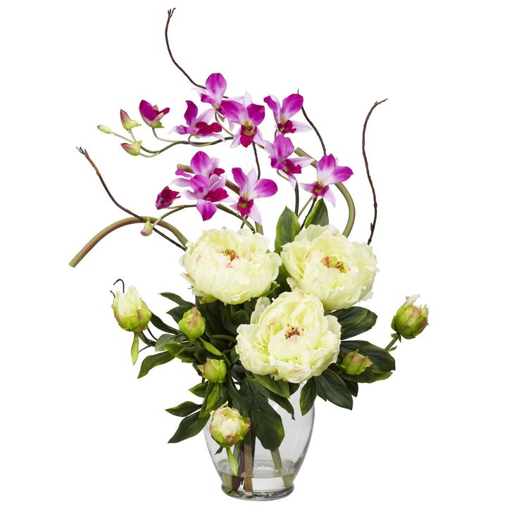 Nearly Natural Peony & Orchid Arrangement