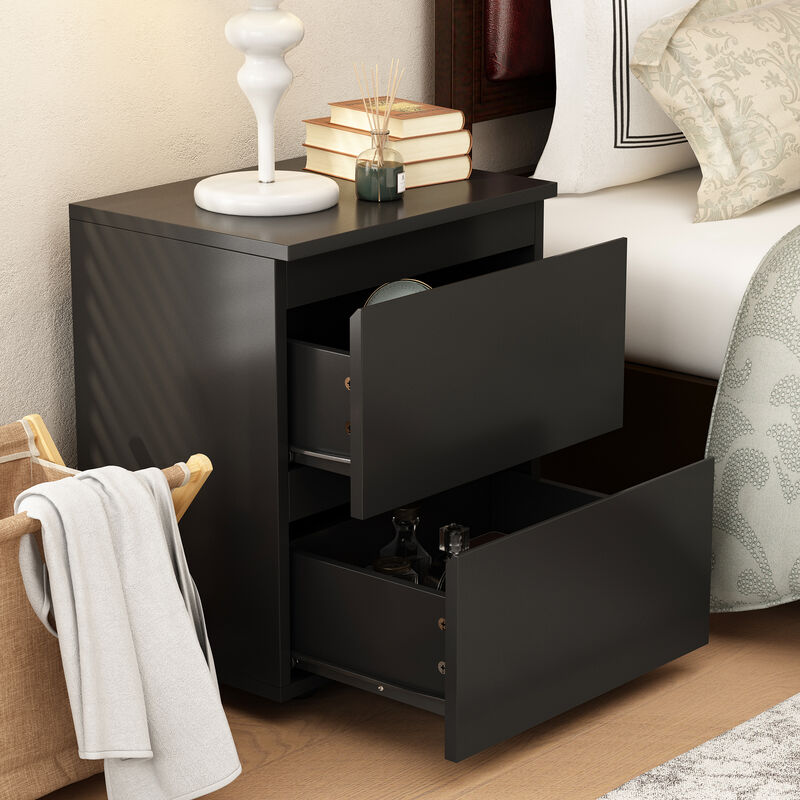 FUFU&GAGA Modern Black Nightstand with 2 Drawers and Storage Compartments, Sleek Design (15.7" W x 11.6" D x 18.9" H), Black