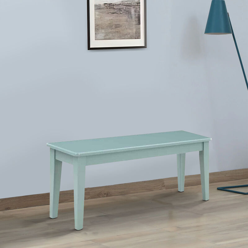 Bray 44 Inch Modern Rectangular Dining Bench, Tapered Legs, Teal Blue - Benzara