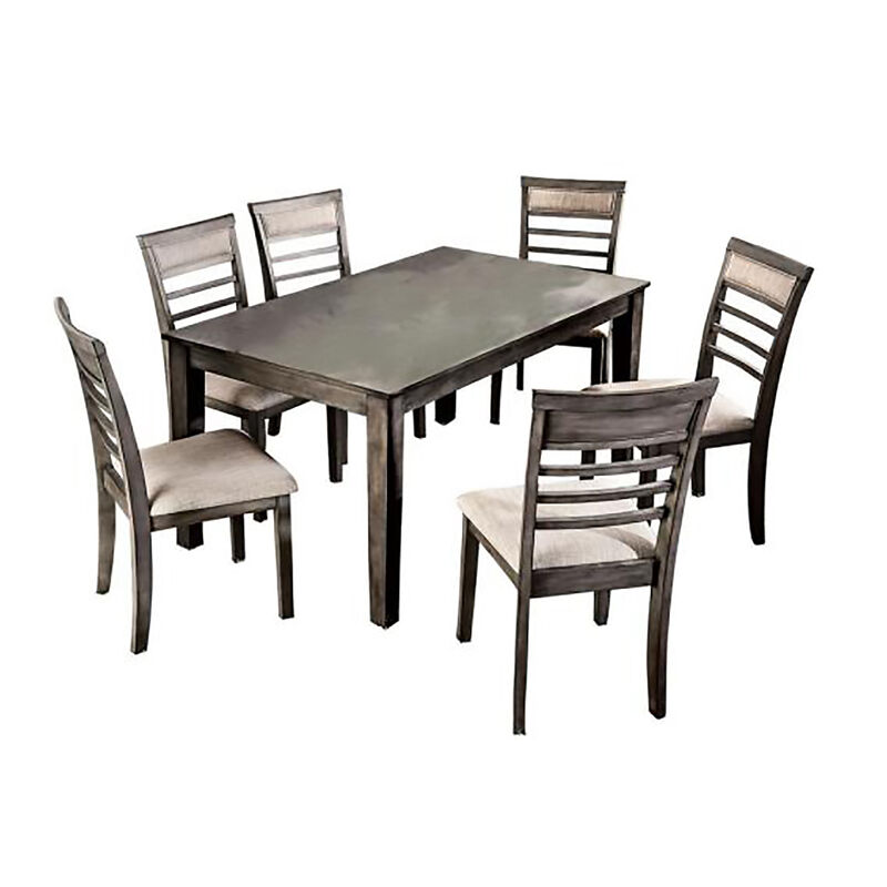 Taylah Transitional Style Seven Piece Gray Dining Set - Benzara