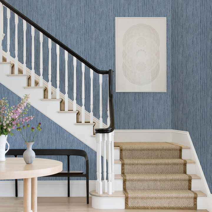 Justina Indigo Faux Grasscloth Wallpaper (Set of 2)