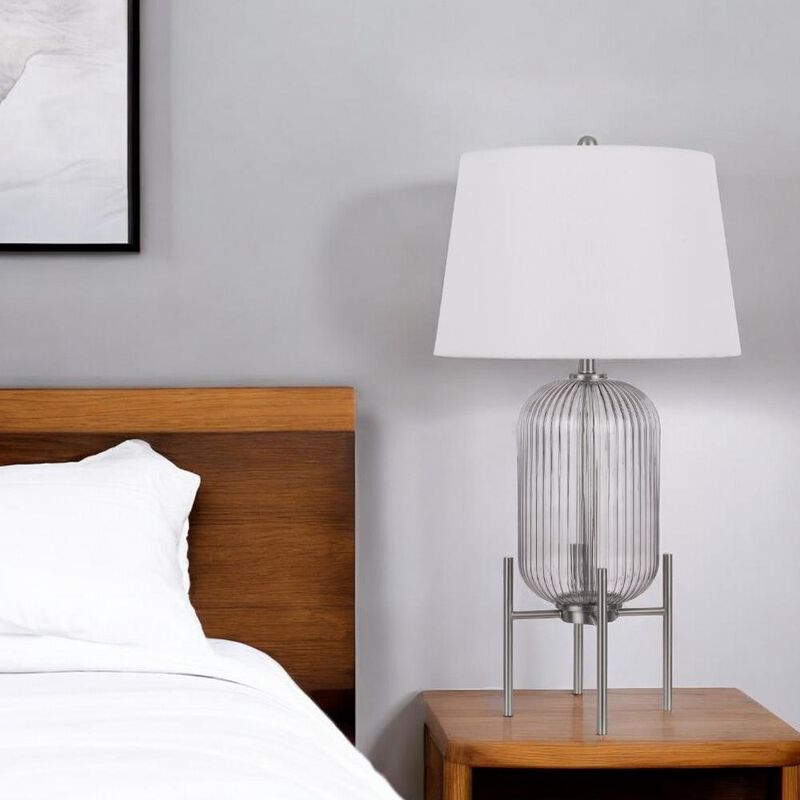 Hivvago 33" Nickel Glass Round Table Lamp With White Empire Shade