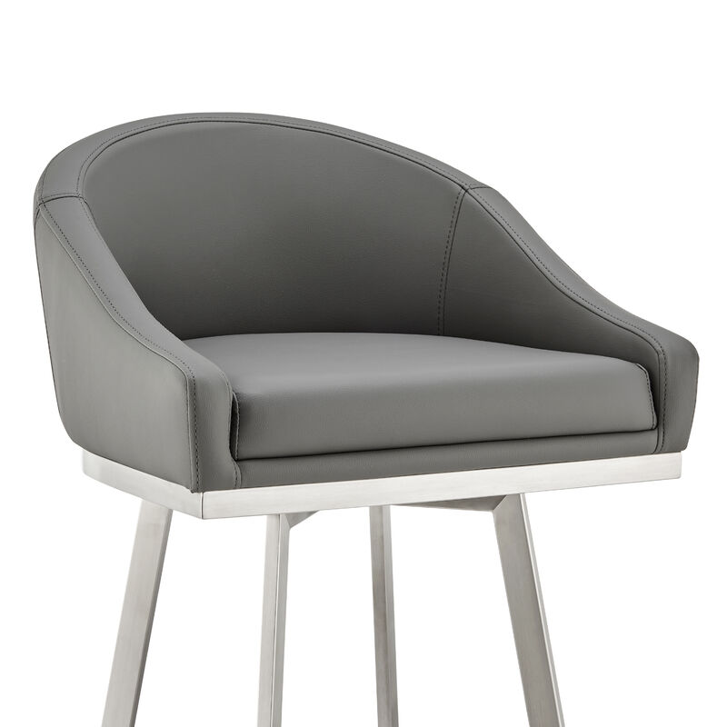 Noran Swivel Stool in Brushed Stainless Steel with Black Faux Leather