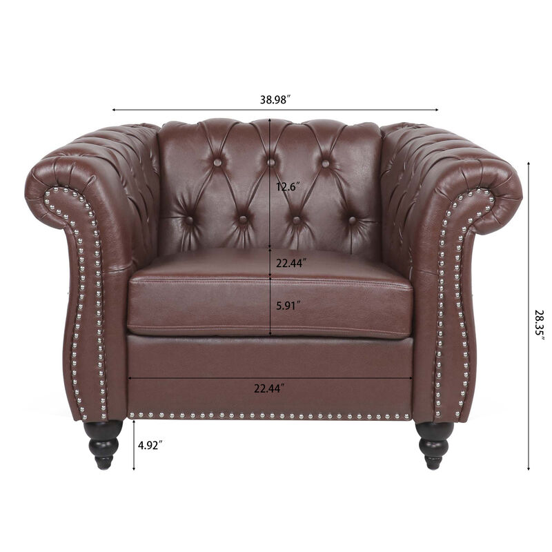 1 Seater Sofa For Living Room, Rolled Arms