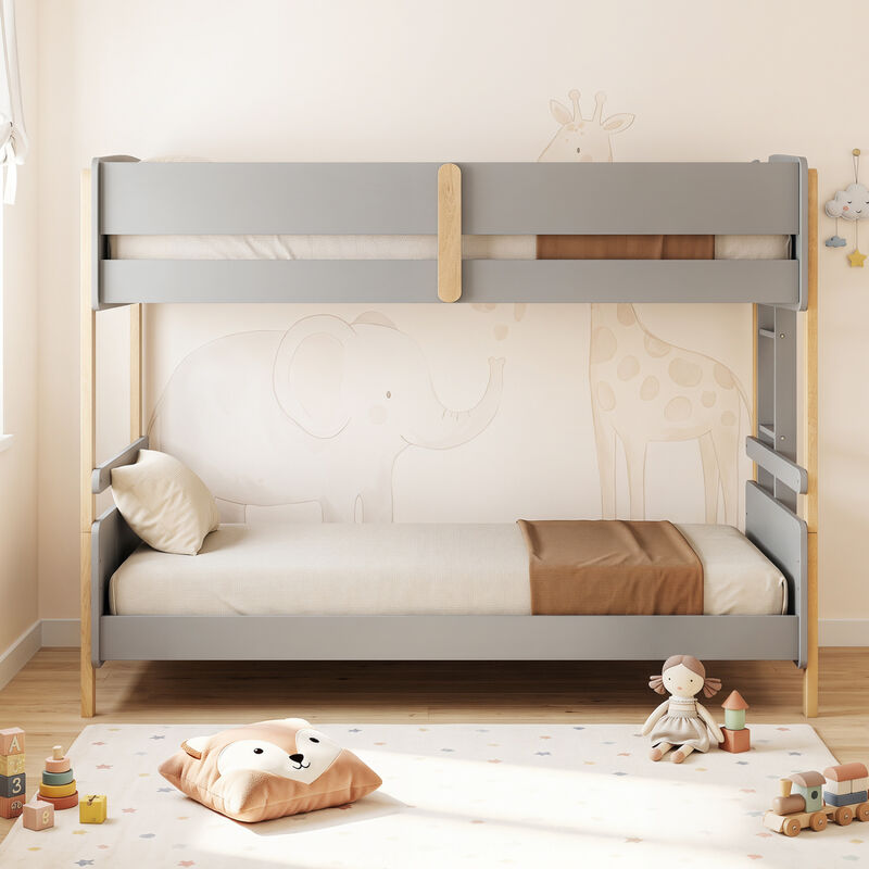 Twin Over Twin Bunk Bed with Ladder Converts to 2 Twin Beds Wood Frame image number 1