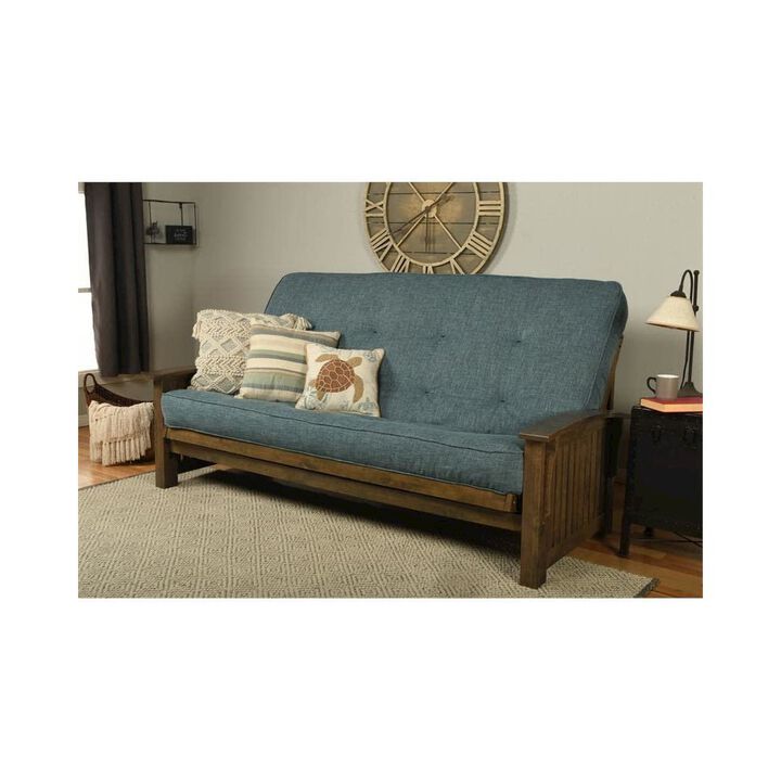 Washington Queen Frame-Rustic Walnut Finish-Linen Aqua Mattress