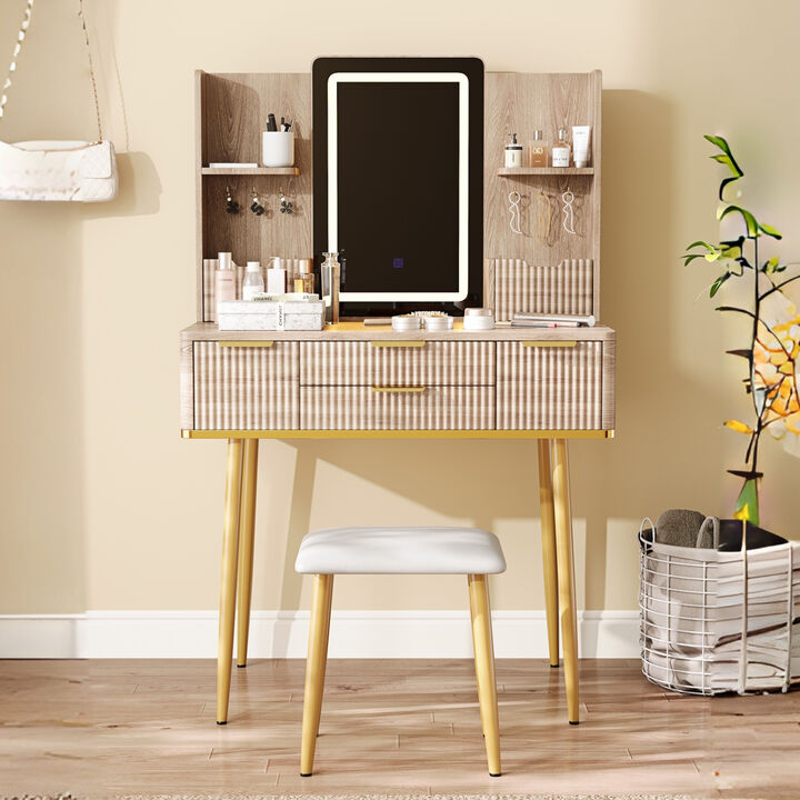 Gemhax LED 4-Drawer Vanity Desk