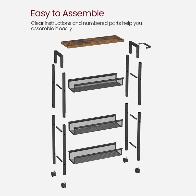 Rolling Utility Cart with Handle - Sturdy Metal Frame for Kitchen, Dining Room, and Home Office